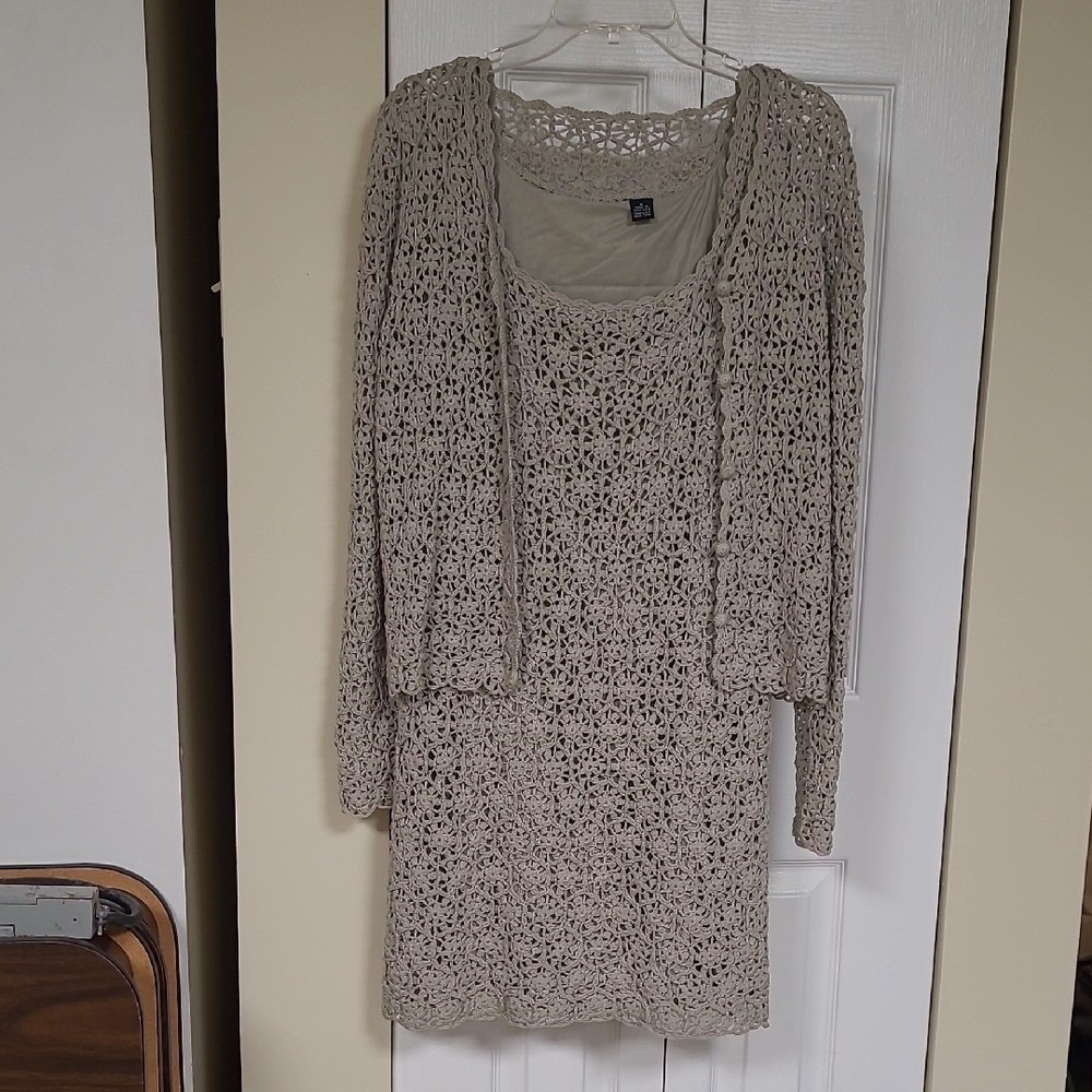 Crocheted Dress Gray & Jacket Cardigan Set Sz S
